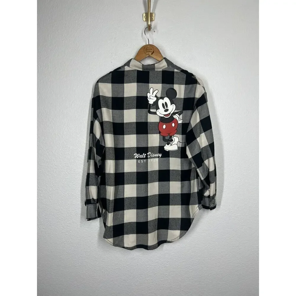 H&M Disney Mickey Mouse Flannel Shirt Kids Youth Size 16 Gingham Plaid